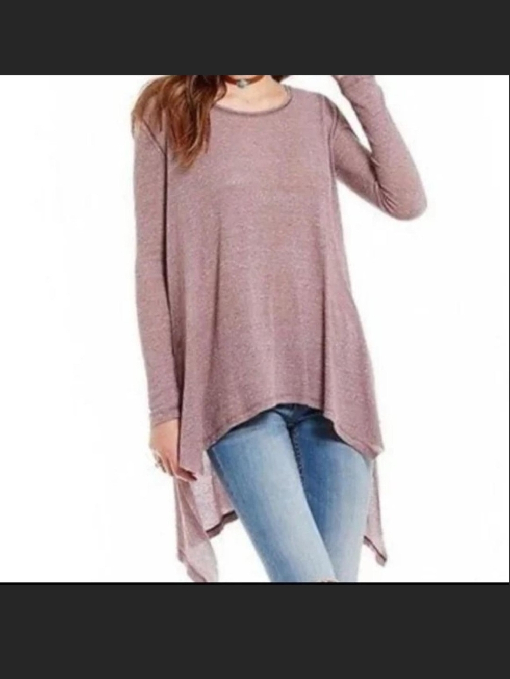 Free People We The Free Oversized Mauve Thermal Tunic Top S Boho Hi-Low